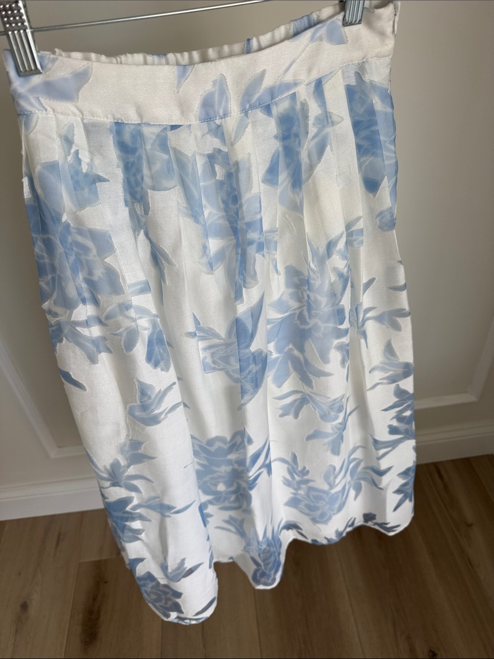 Halogen White Midi Skirt with Pale Blue Floral Print